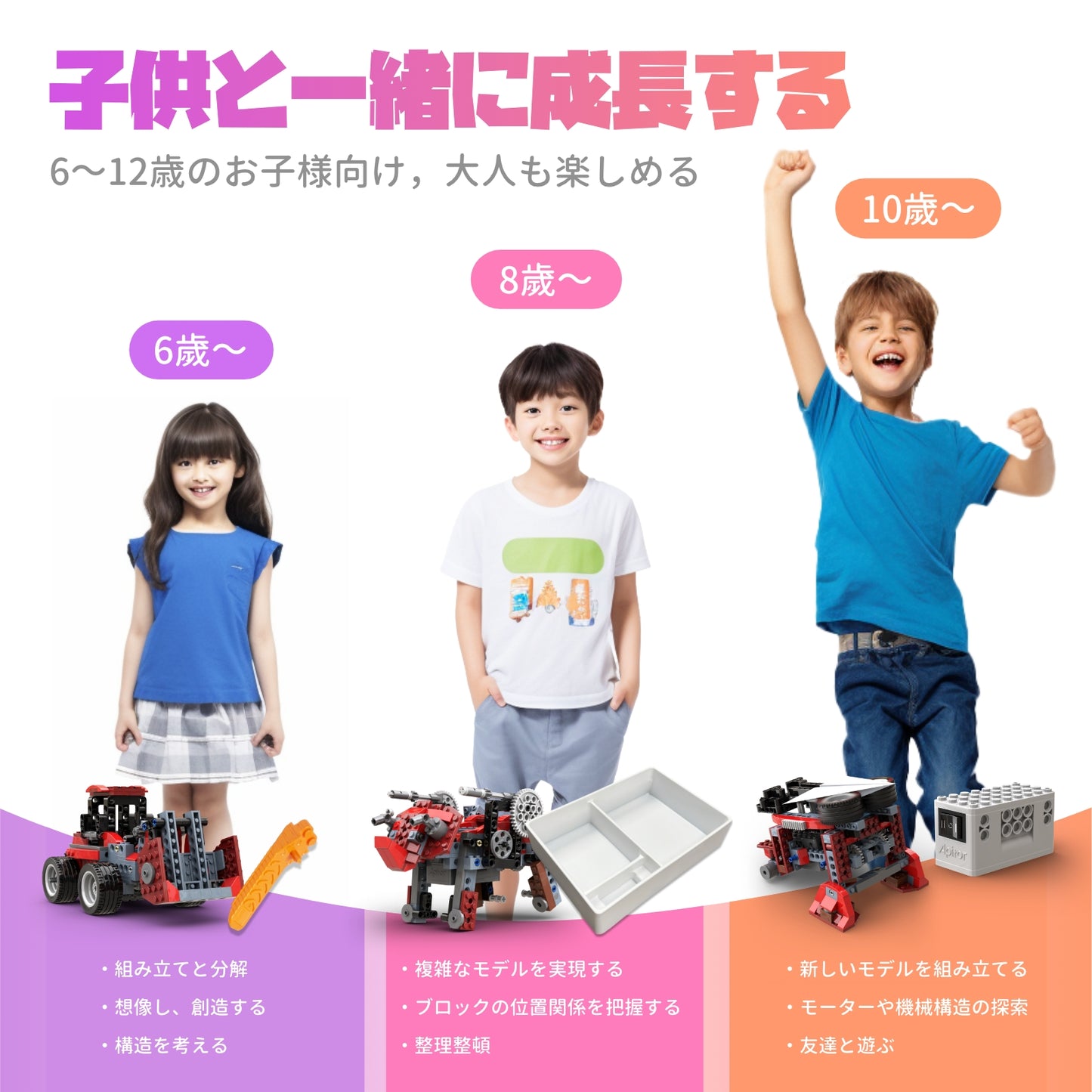 Apitor Robot B 8-in-1 レゴ 互換 モーター付きブロックセット 知育玩具 ブロックロボット「冒険の勇者」シリーズ おもちゃ STEM玩具 小学生 クリスマスプレゼント 誕生日 子供の日 男の子 6歳+ 7歳+ 8歳+ 組み立て 積み木 240ピース