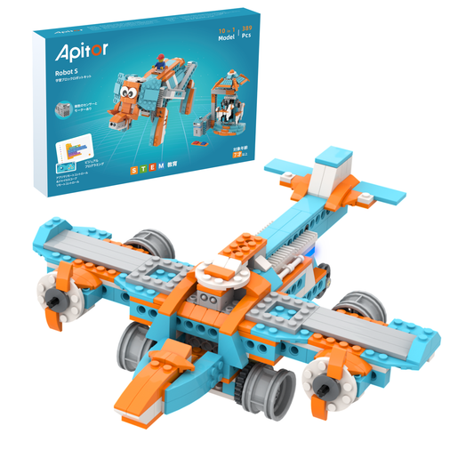 Apitor Robot S プログラミング ロボット 知育玩具 10 in 1 変形ロボット STEM教育 リモコンビルディング 小学生入門Scratch 3.0 コーディングキット おもちゃ 男の子 女の子 7歳+  誕生日 子供の日 クリスマスプレゼント