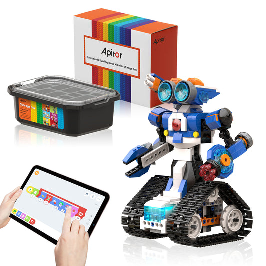 Apitor Robot J 収納ケース付き プログラミングロボットキット 子供のおもちゃ STEM教育ビルディングブロック 6-in-1リモコン玩具 小学生プログラミング入門 キッズのラジコン知育玩具 7歳以上 子供の日 誕生日 入学祝い クリスマスプレゼント